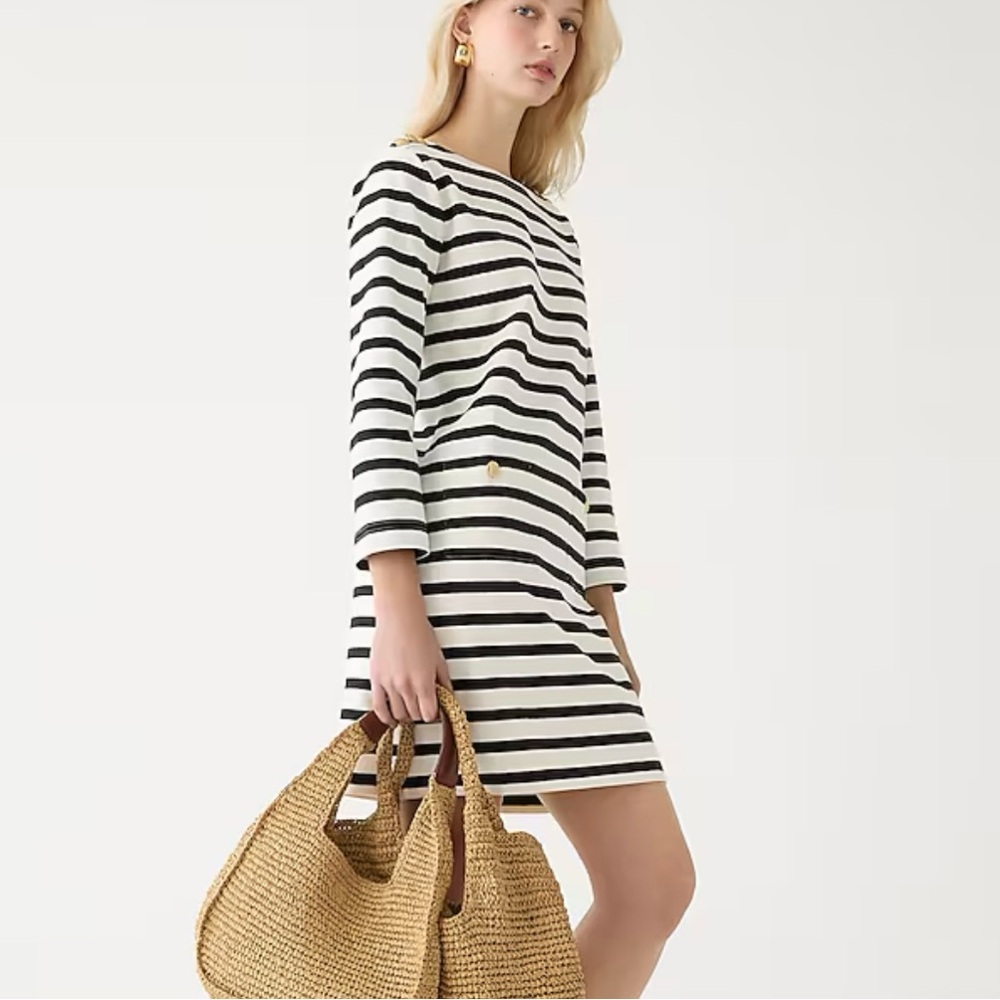 J.CREW Mariner cloth shirtdress with gold buttons Carter Stripe Ivory Bla  XXS